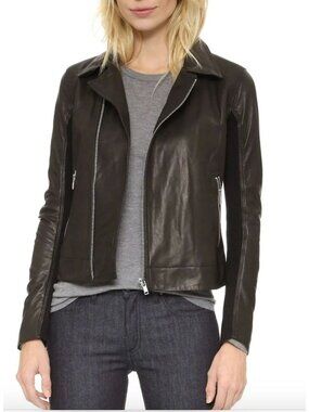 JUNE Anthropologie Asymmetrical Leather Moto Jacket Black XS